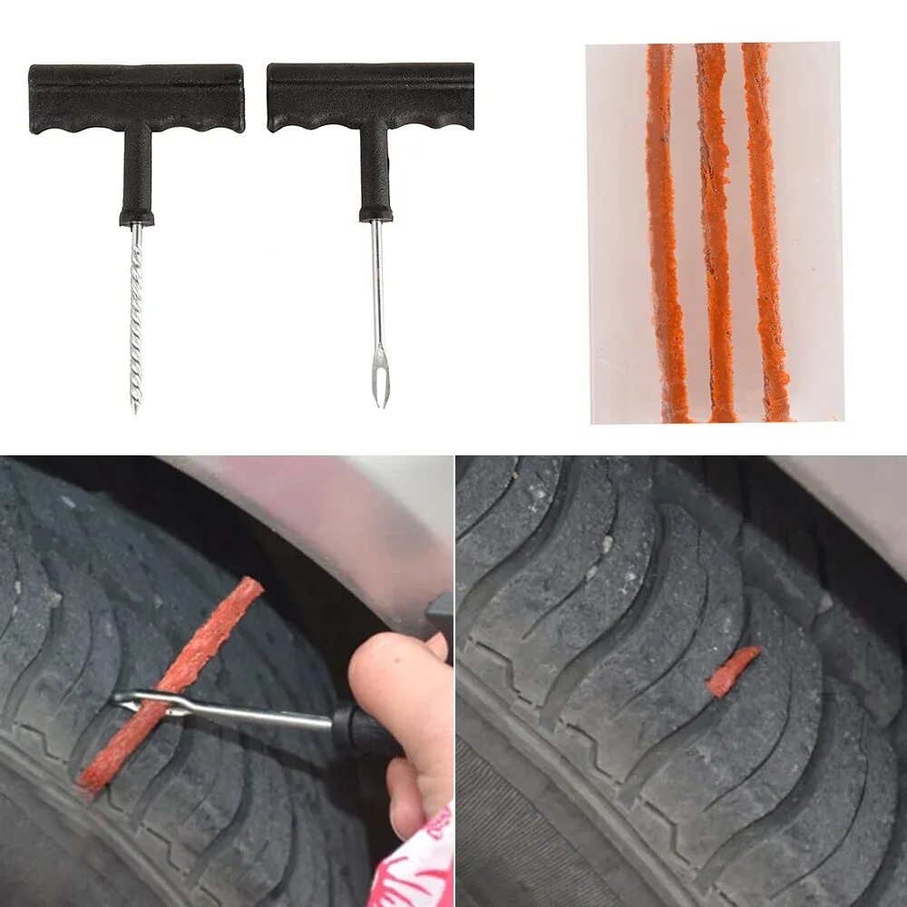 Ремонт бескамерных шин жгутом своими Auto Tire Repair Tool Car Repair Tubeless Tires Sealant Seal Rubber Tools Kits F