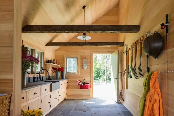 Ремонт дома дачи своими руками Potting Shed: This sunny potting shed features bluestone floors, walls sheathed 