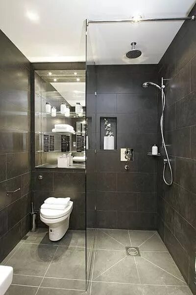 Ремонт душевой и туалета фото Black Riven Slate Badkamer stijl, Badkamerideeën, Badkamer