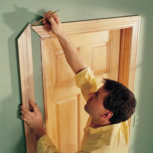 Add molding to old slab doors Diy door, Door frame molding, Door makeover