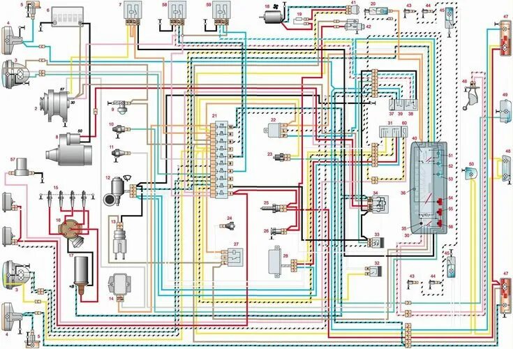 Ремонт электросхем автомобилей Схема электрооборудования автомобилей ВАЗ-21011 и ВАЗ-21013. ВАЗ 2101 Electrical