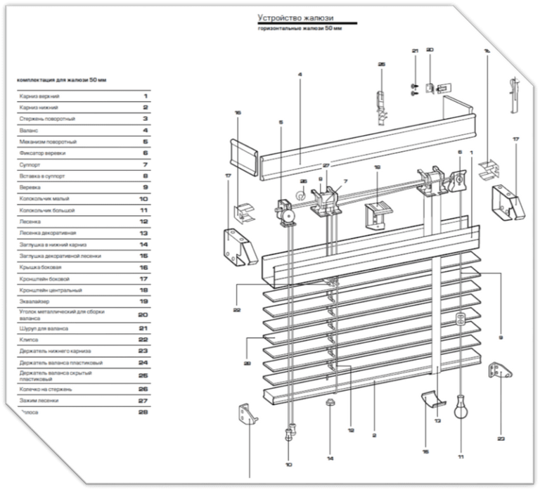 Ремонт горизонтальных жалюзи своими руками Различная комплектация для жалюзи разных моделей в Москве