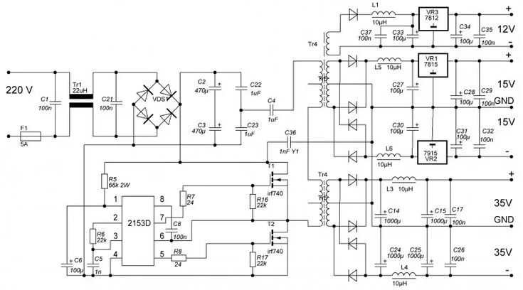 Ремонт импульсного блока питания своими 500 Ватт импульсный блок питания для аудиоусилителей Принципиальная схема, Элект