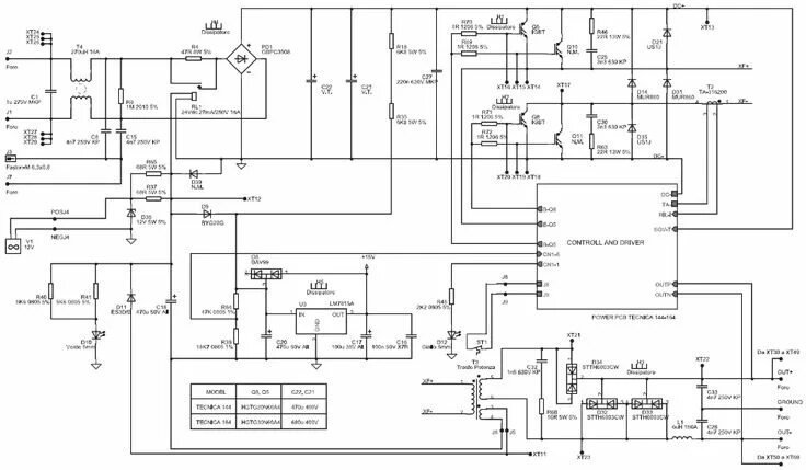 Ремонт инвертора своими руками Схема силовой части сварочного аппарата Telwin Tecnica 144-164 Инверторы, Схемот