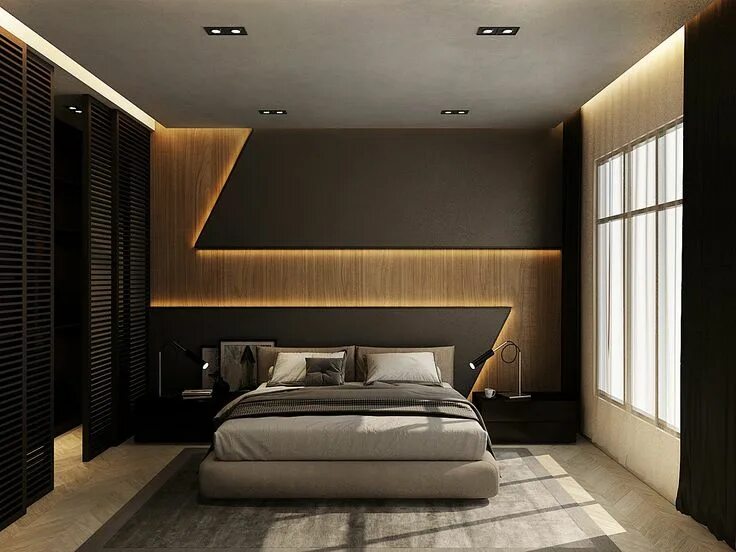 Ремонт комнаты фото дизайн современном стиле Black with Wooden Luxury Apartment Camera da letto interior design, Camera da le