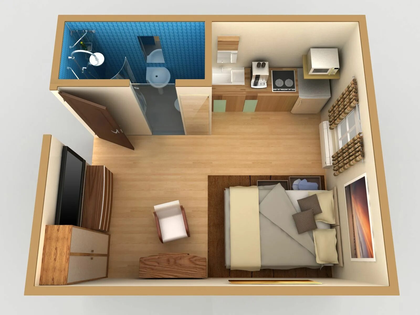 Ремонт комнаты планировка Image result for mini studio apartment Layout de um apartamento estilo estúdio, 