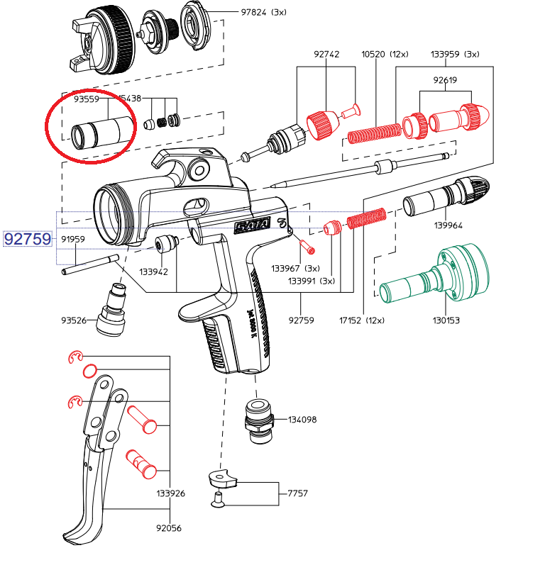 Ремонт краскопульта своими SATA 93559 Втулка иглы подачи материала для jet 3000 K, jet K3 - продажа краскоп