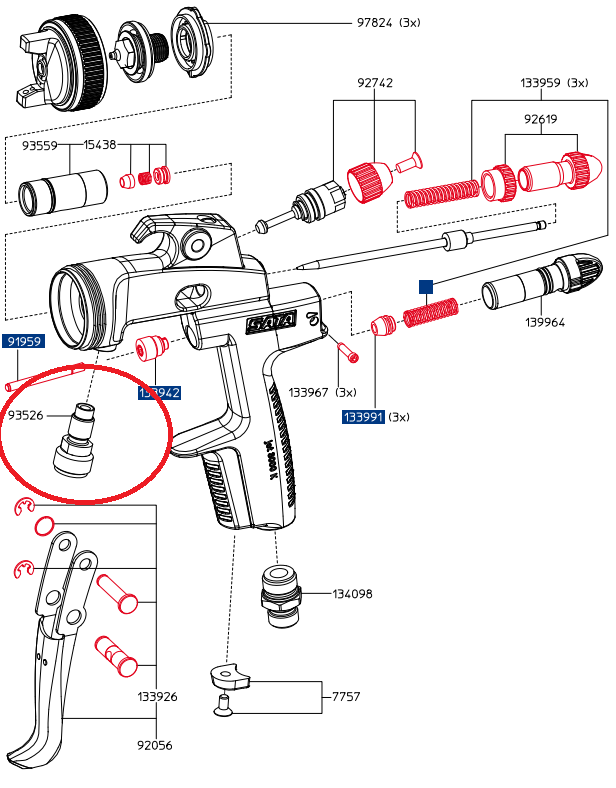 Ремонт краскопульта своими руками 93526 Штуцер для подключения шланга подачи материала для SATAjet 3000 K, jet K3 