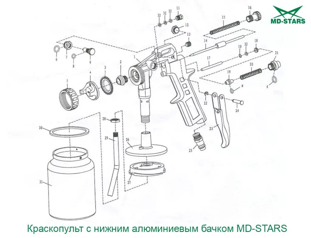 Ремонт краскопульта своими руками Краскораспылитель с нижним алюминиевым бачком 750 мл