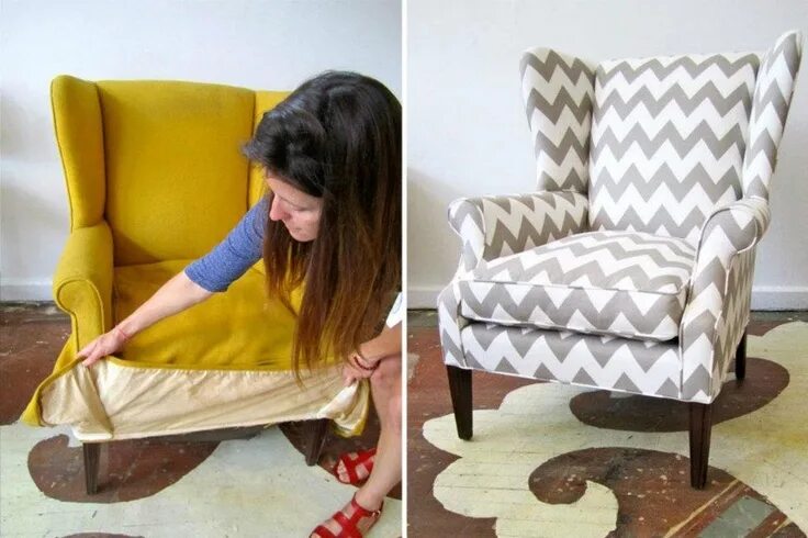 Ремонт кресла своими руками A client's wing back chair before & after! We refreshed the legs and added a cus