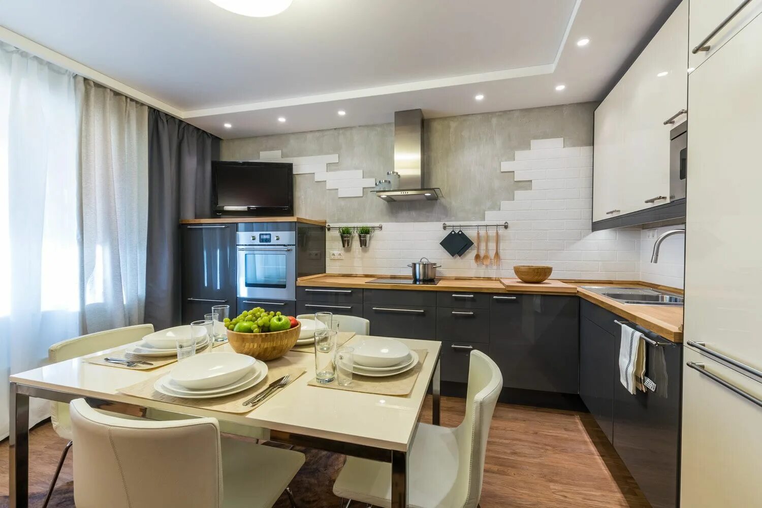 Modern design of the kitchen 12 sq.m. m