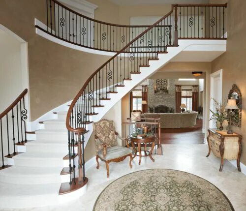 Ремонт лестницы в частном доме фото Foyer Curved Staircase Online interior design, Interior design portfolio, Design