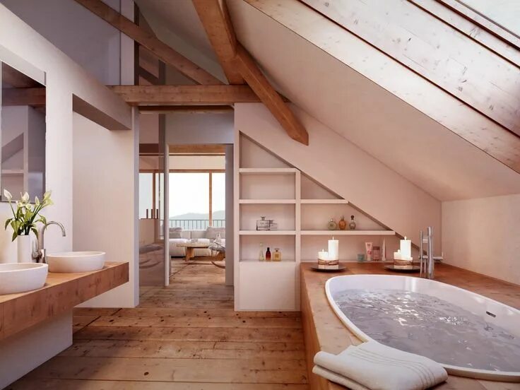 Ремонт мансарды в частном доме фото 54 Unique Attic Design Ideas for Your Private Bathroom - Matchness.com Large bat