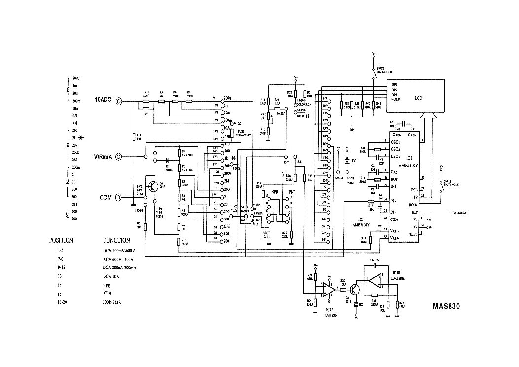 Ремонт мультиметра дт 832 своими руками схема MA-S830 DIGITAL MULTIMETER SCH Service Manual download, schematics, eeprom, repa