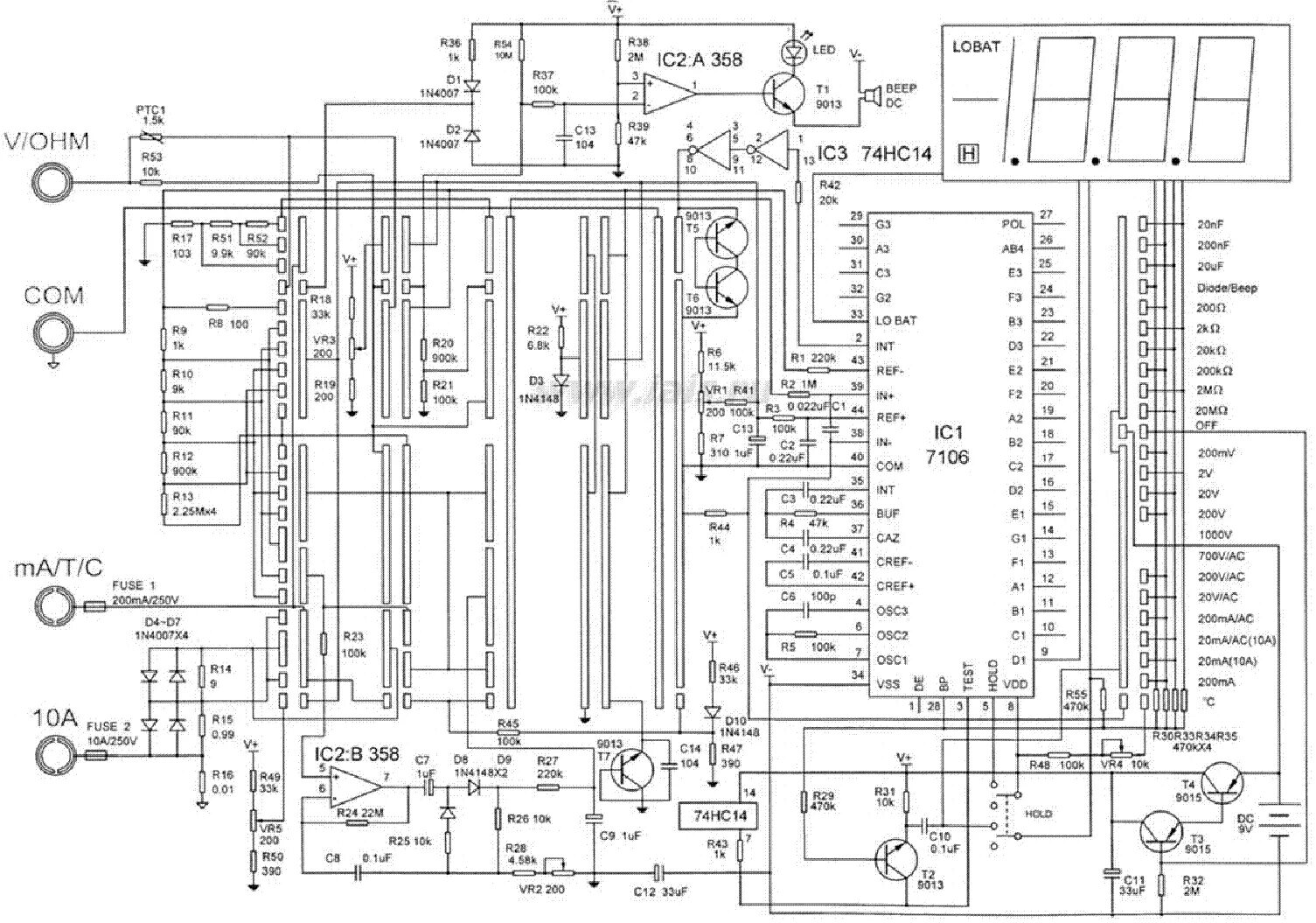 Ремонт мультиметра дт 832 своими руками схема MULTIMETER VC890C PLUSZ SCH Service Manual download, schematics, eeprom, repair 