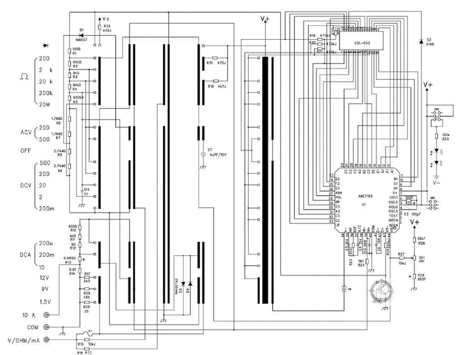 Ремонт мультиметров своими руками схемы MULTIMETER UT39E SCH Service Manual download, schematics, eeprom, repair info fo