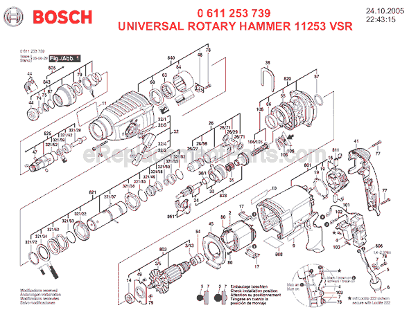 Ремонт перфоратора бош своими руками Bosch 11253VSR 1" SDS-plus Bulldog Xtreme Rotary Hammer OEM Replacement Parts Fr