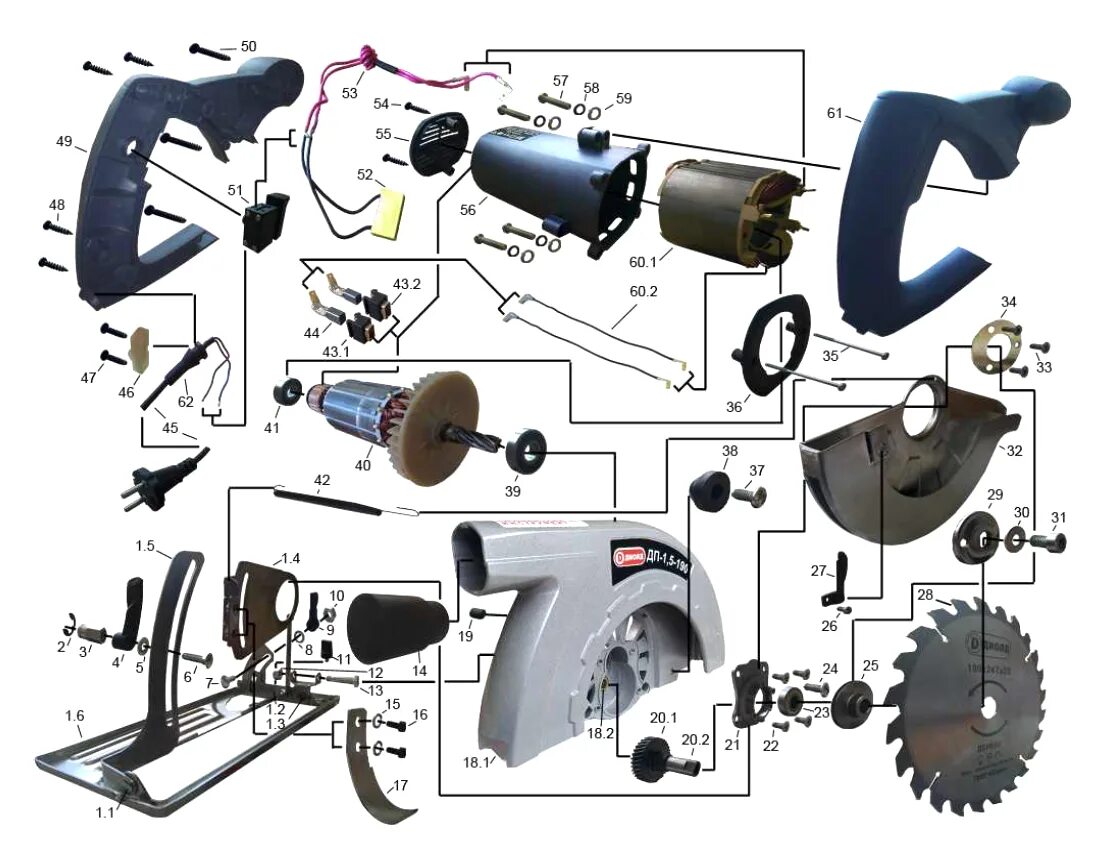 Ремонт пилы своими руками Каталог запчастей: ДП-1,5-190