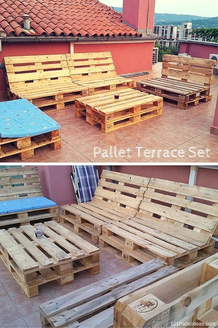 Ремонт поддонов своими руками Pallet Terrace Sofa Set Pallet ideas easy, Patio sofa set, Pallet furniture desi