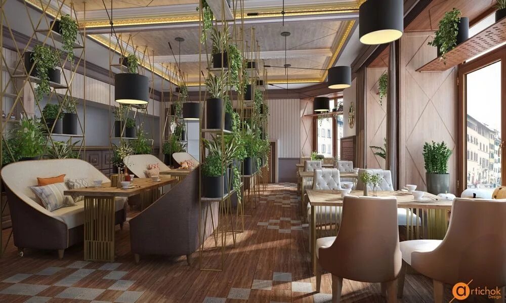 Ремонт ресторанов фото Restaurant interior design in contemporary style. Light and natural colors, zoni