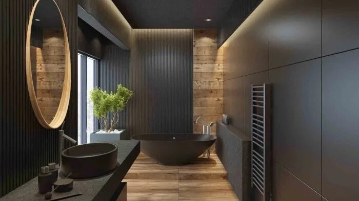 Ремонт санузлов интерьер ▷ 1001 + exemples de la salle de bain en noir et bois contemporaine Bathroom ren