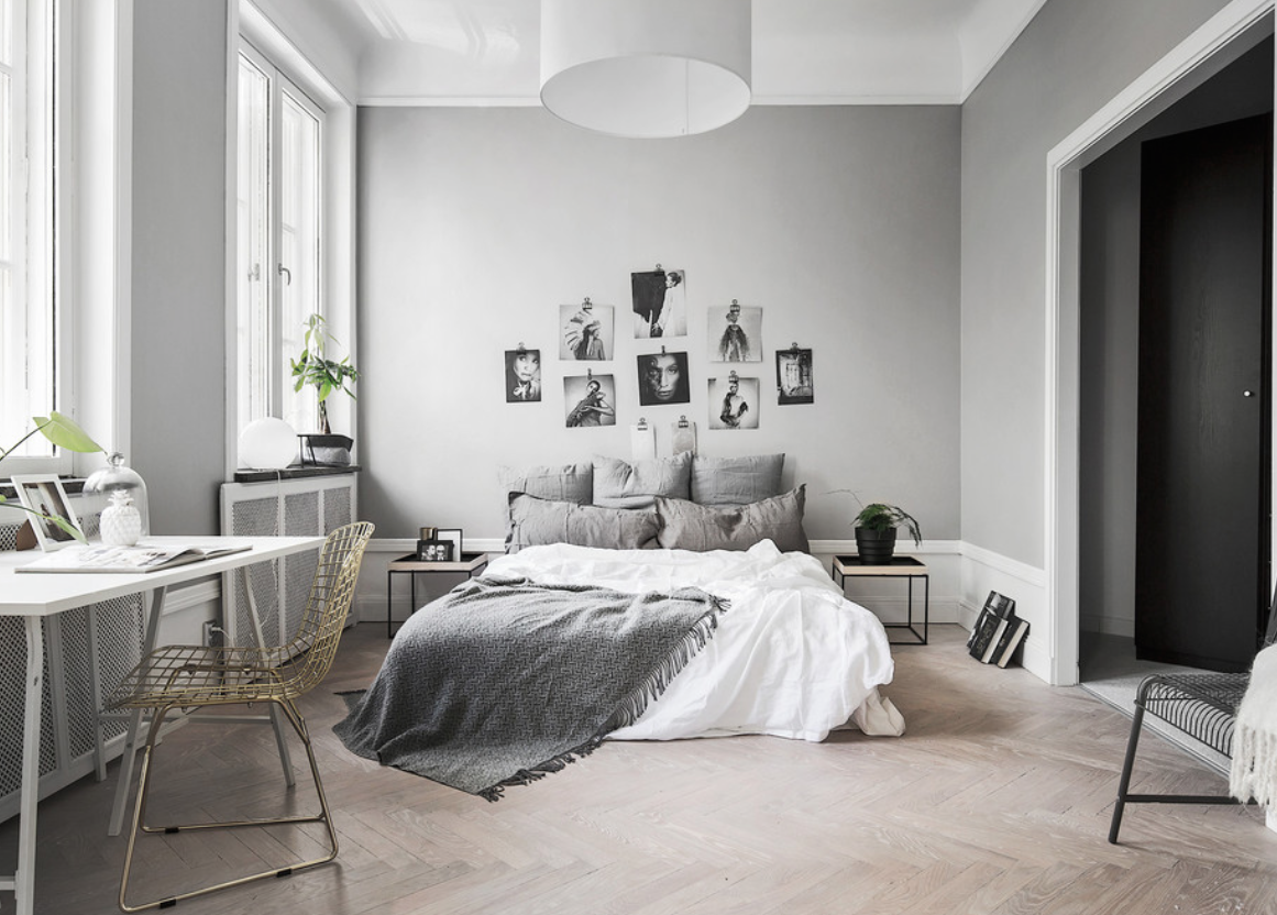 Ремонт серые обои фото Houzz - Stylingbolaget Decoración de unas, Dormitorios, Decoracion de interiores