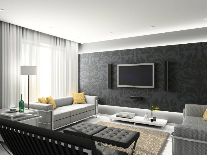 Ремонт серые обои фото Découvrez 5 pièces à vivre modernes Contemporary living room design, Living room