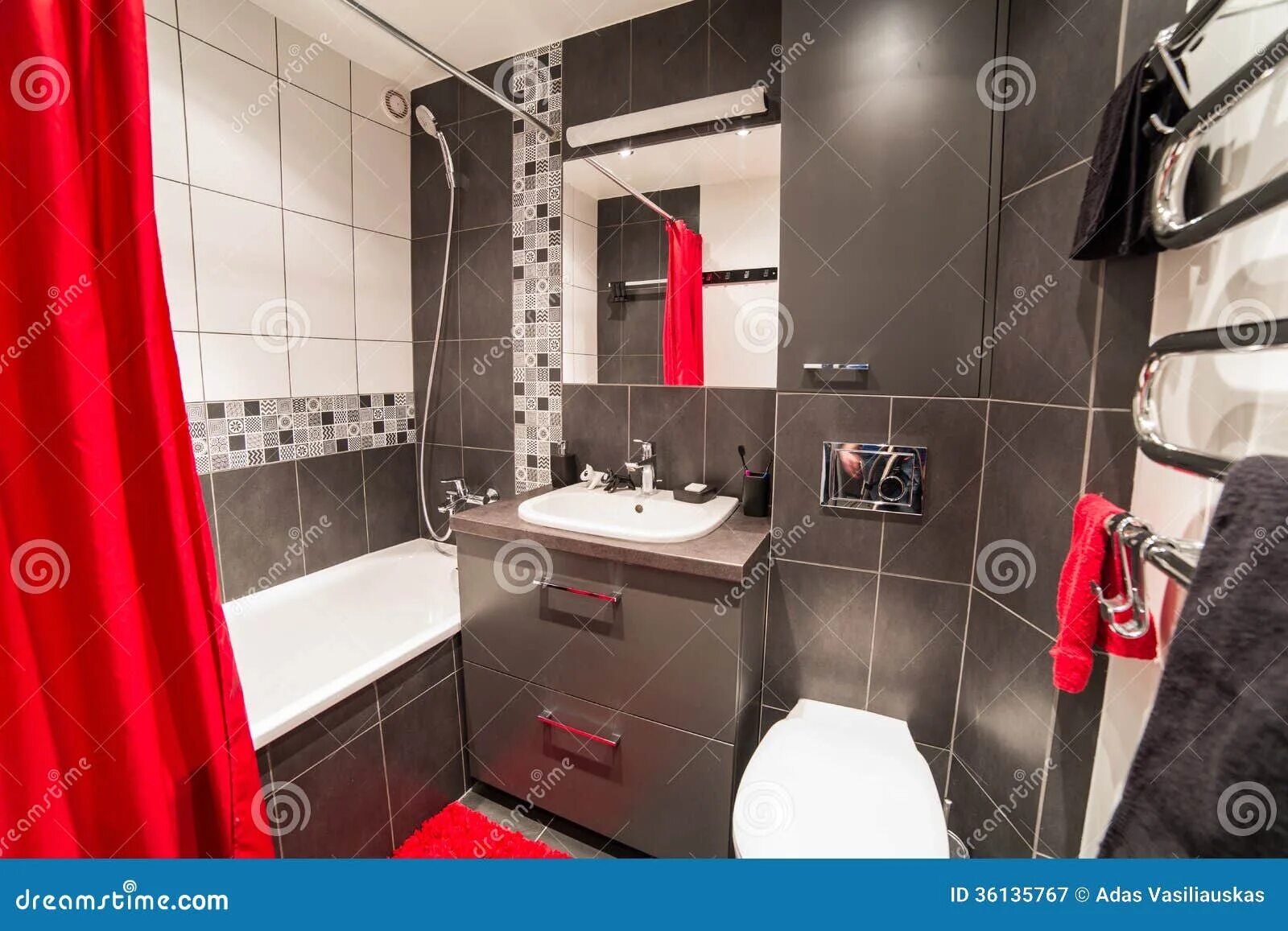 Ремонт совмещенной ванной комнаты фото Modern Bathroom with Sink and Wc Stock Image - Image of indoor, curtain: 3613576