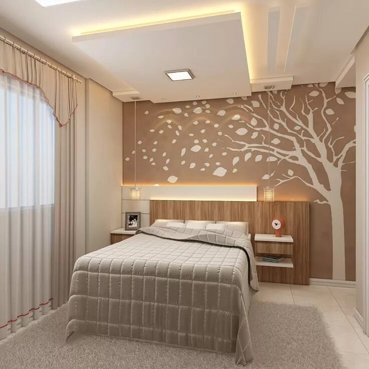 Ремонт спальни дизайн своими руками Cabeceira assimétrica 2 Bedroom false ceiling design, Ceiling design living room