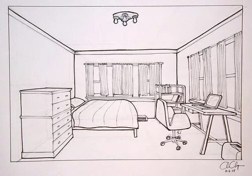 Ремонт своей комнаты Homework- One- Point Perspective Room Drawing Perspective room, One point perspe