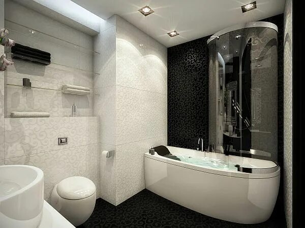 Ремонт ванной комнаты дизайн интерьера фото Splash of Color in a Black & White Environment Black bathroom, Bathroom design l