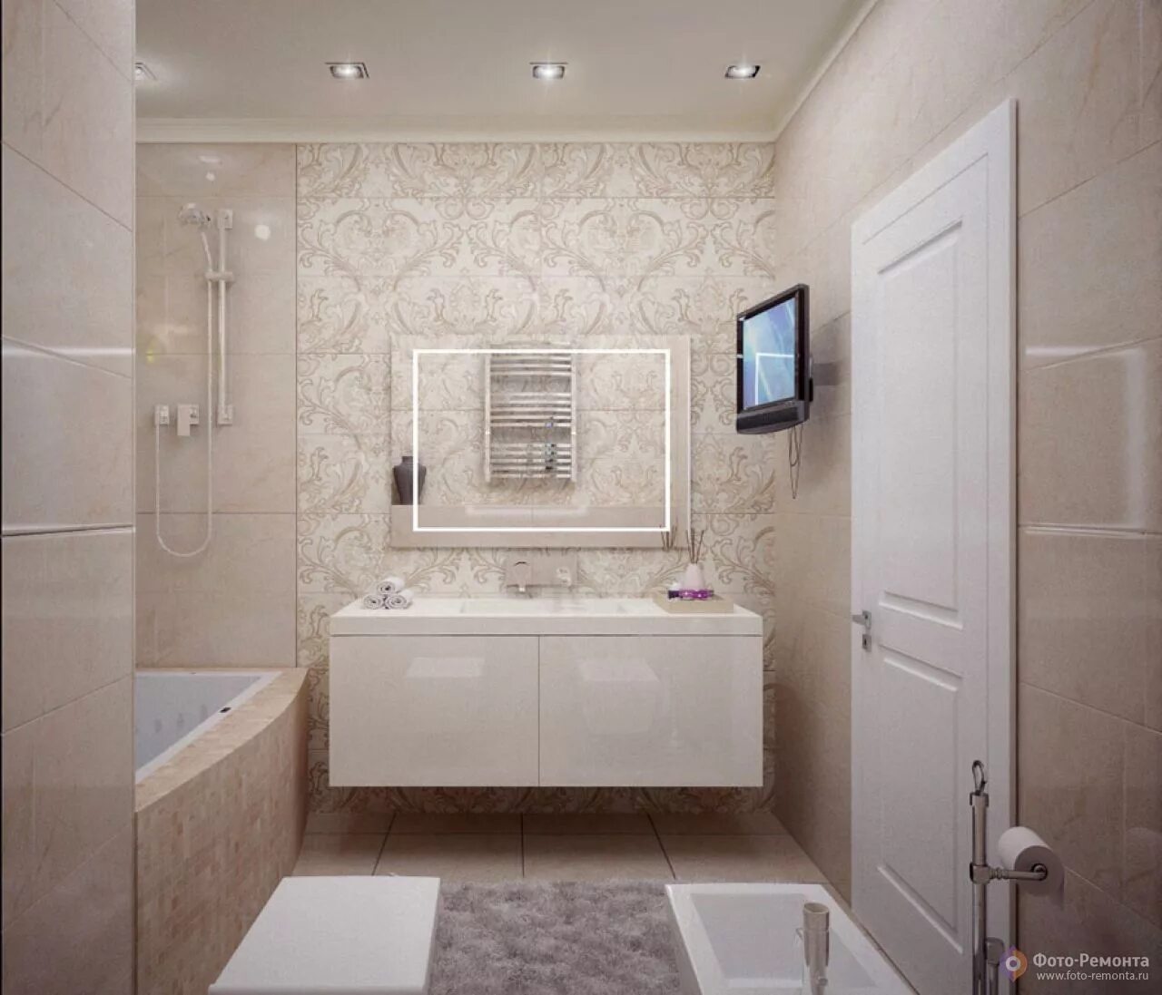 Ремонт ванной в светлых тонах фото Pin on Bagno interno House bathroom, Corner bathtub, House