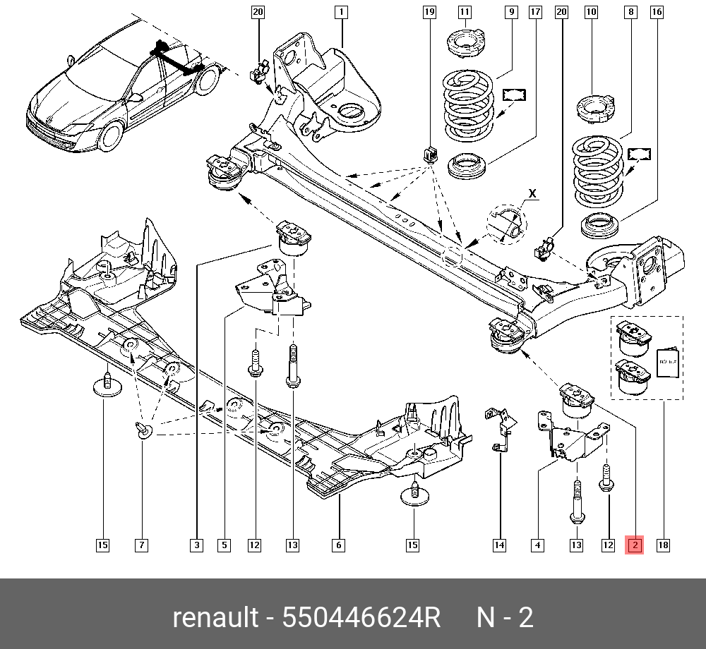 Рено колеус 2017 м9р задняя подвеска фото Renault 550446624R Втулка, балка моста - купить в г. Москва по цене от 10909 руб