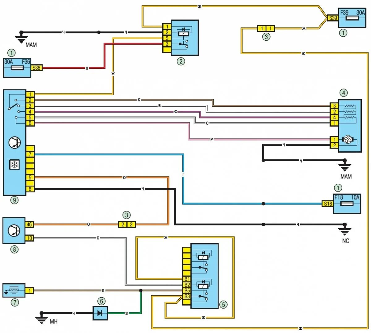 Рено логан электрическая схема Scheme 14. Electric fan of the heating system (conditioning) and interior ventil