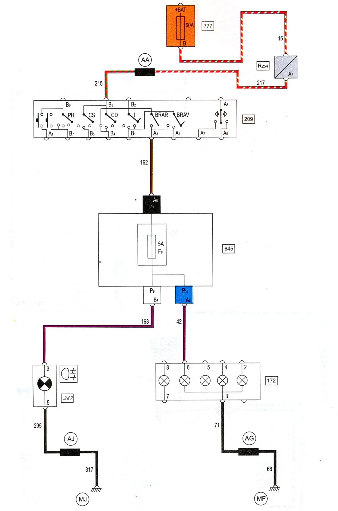 Рено сценик 1 схема подключения Scheme 19. Fog lights (Renault Scenic 1, 1996-2003) - "Electrical equipment/Elec