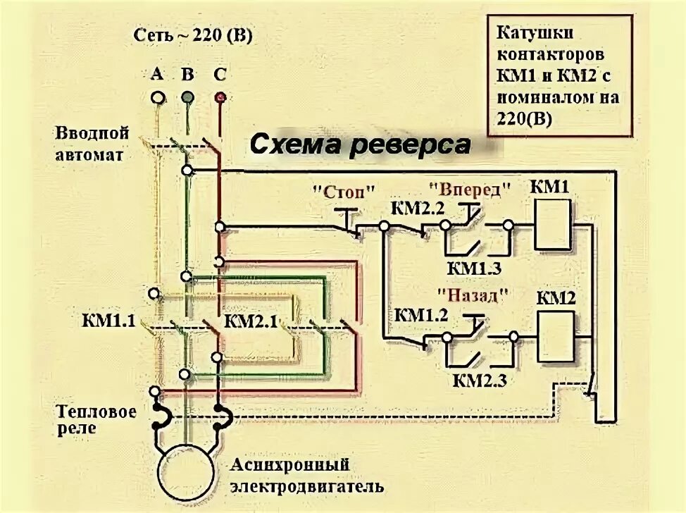 Реверс двигателя 220 вольт подключение схема Общая схема реверса электродвигателей - Студопедия.Нет