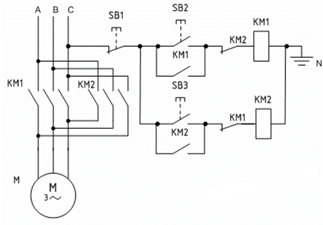 Реверс электрическая принципиальная схема Дистанционное управление асинхронными электродвигателями
