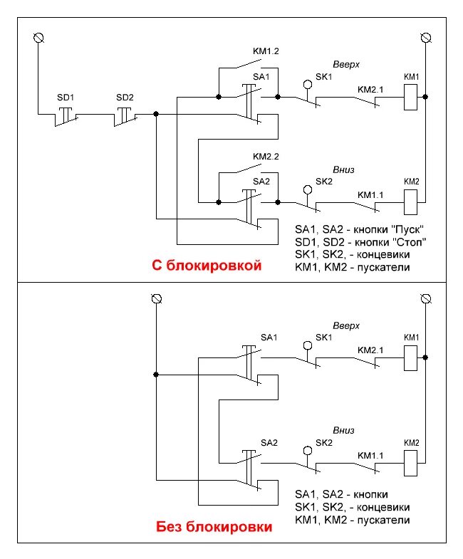 Реверсивная схема подключения электродвигателя с концевыми выключателями Ответы Mail.ru: Как подключить концевой выключатель к пускателю и кнопкам вверх 