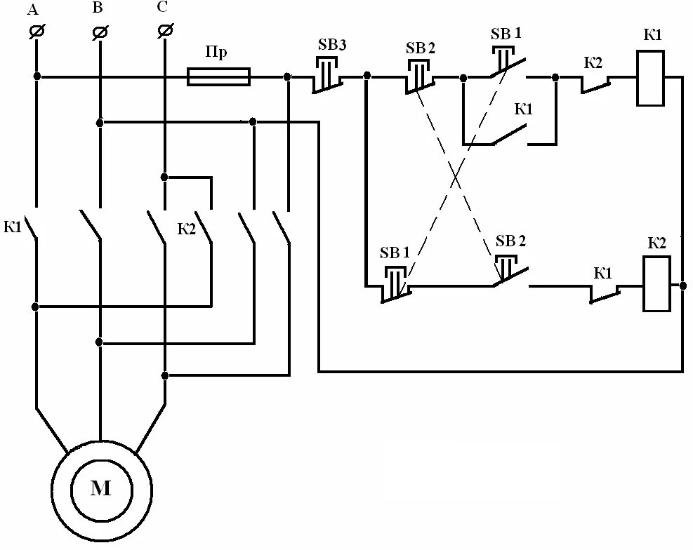 Реверсивное подключение эл двигателя схема Реверсивная схема подключения электродвигателя
