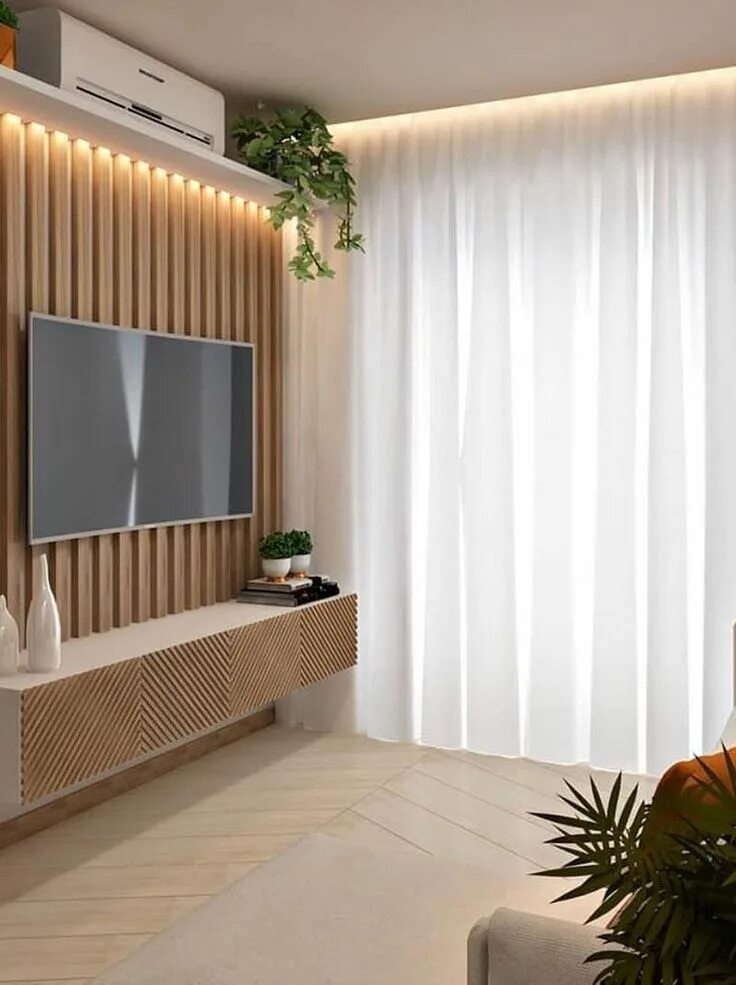 Рейка в гостиную на стену фото 35 Enjoying Bedroom Design Ideas With Wall Tv To Try Salas pequenas, Decoração s