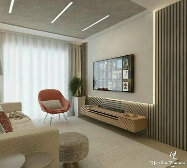 Рейка в интерьере гостиной с телевизором Pin by Vaveyla . on oturma odası Living room tv, Living room design modern, Ceil