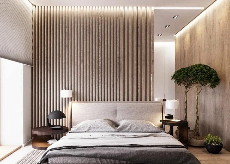 Рейка в интерьере спальни фото Деревянные рейки в отделке интерьера Minimalist bedroom, Modern bedroom, Bedroom