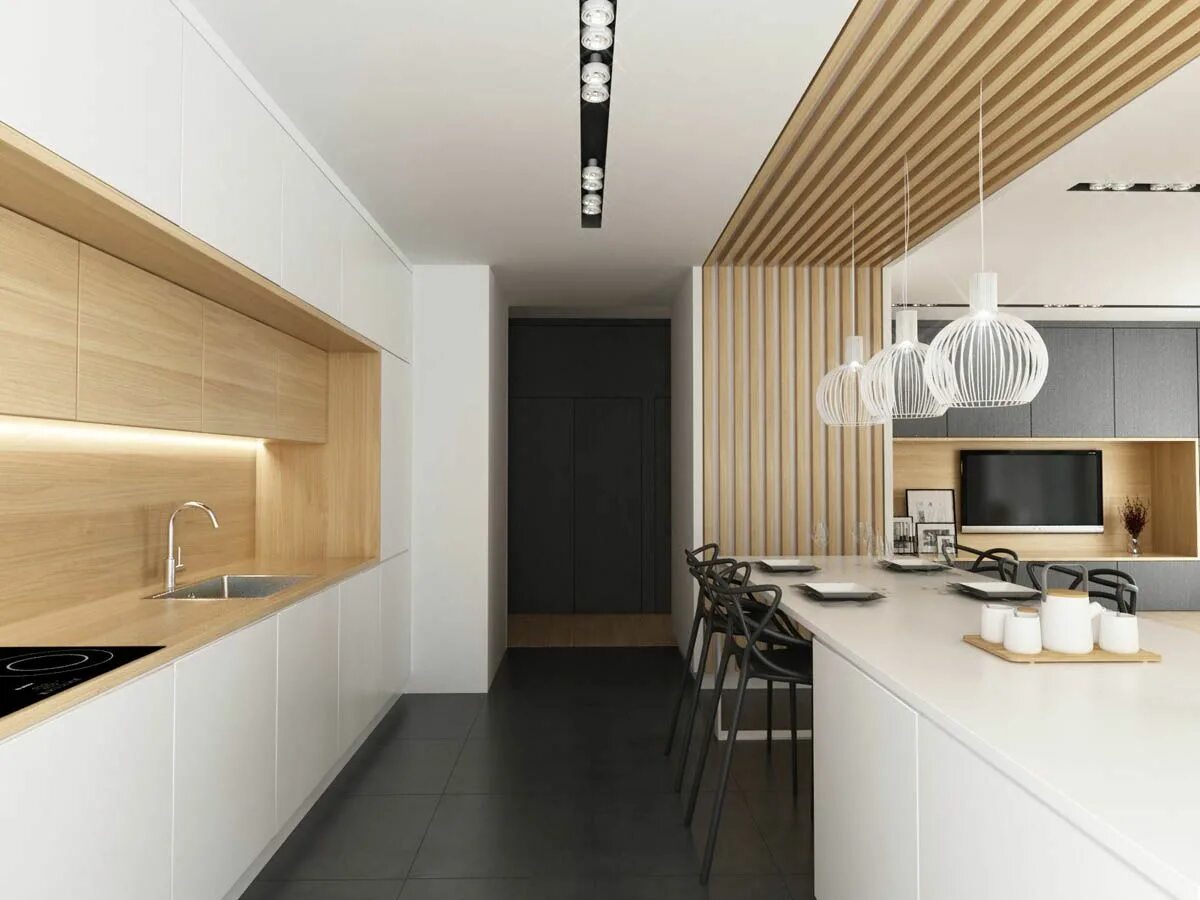 Рейки на кухне фото дизайн Dark Grey, White & Wood Tone Decor With Personal Flair Interior design kitchen, 