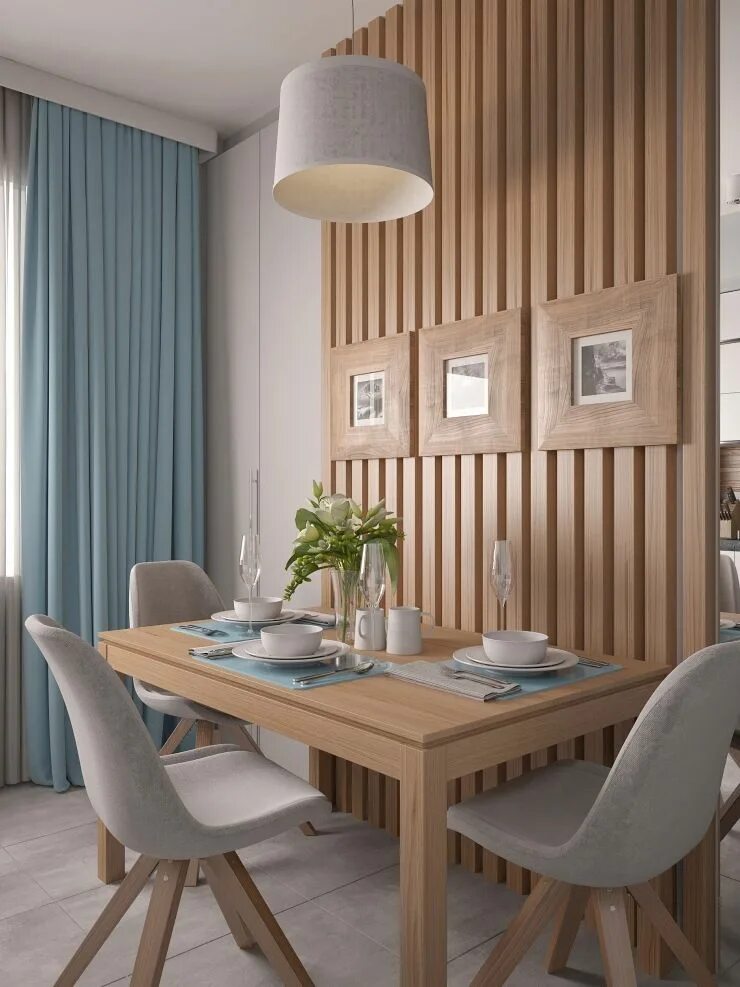 Рейки на стене на кухне фото ORANGE PARK Dining room small, Dining room design, House interior