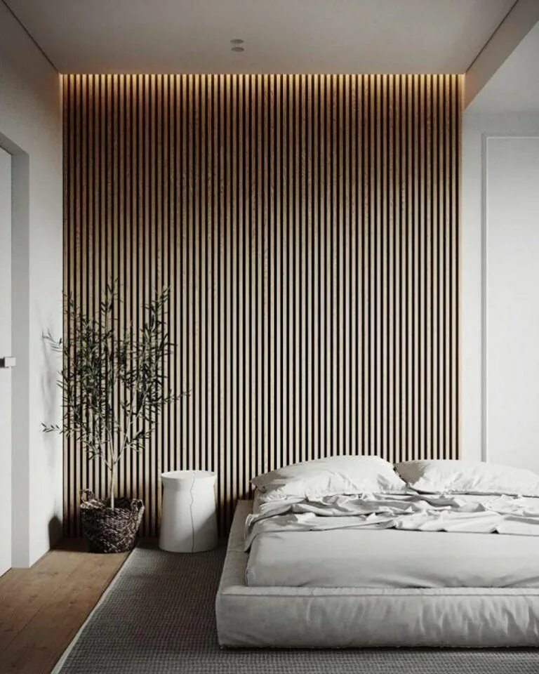 Рейки на стену в интерьере спальни Wood Slat Trend Bedroom interior, House interior, Contemporary bedroom design