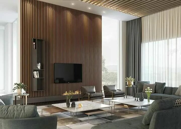 Рейки в дизайне гостиной фото Pin by yasmine alaa on Double height ceiling Living room design modern, Living r