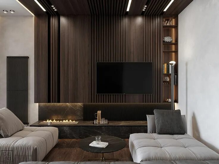 Рейки в дизайне интерьера гостиной Luxurious Interior With Wood Slat Walls Interior wall design, Living room interi