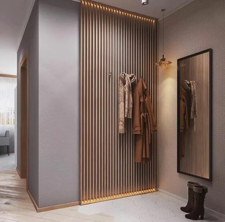 Рейки в интерьере прихожей на стене деревянные Modern Entrance Design Inspiration