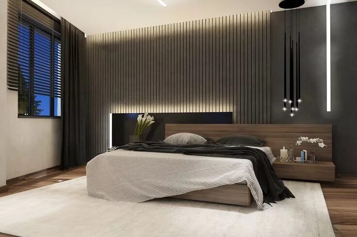 Рейки в спальне дизайн фото Интерьер спальни в современной стилистике Bedroom design, Luxurious bedrooms, Si