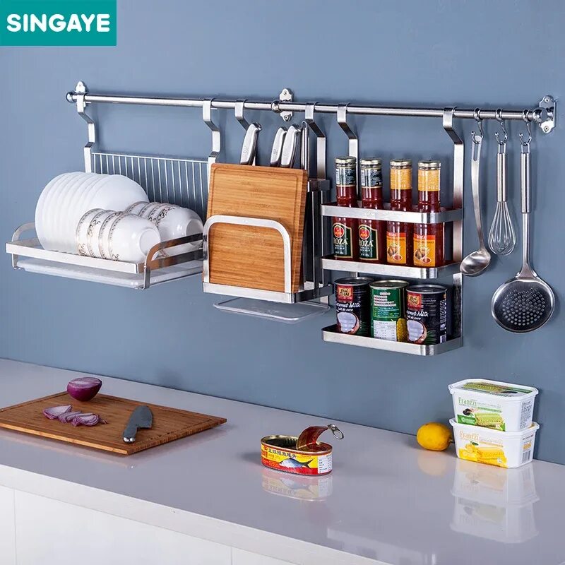 Рейлинг что такое фото SINGAYE 304 Stainless Steel Kitchen Shelf Rack Accessories Organizer Storage She